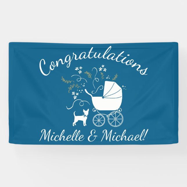 Banderoles Chihuahua Chien Baby shower Blue Boy (Horizontal)
