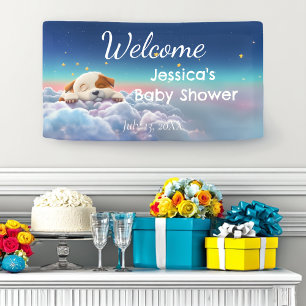 Banderoles Chiot Sur Un Baby shower Nuageux