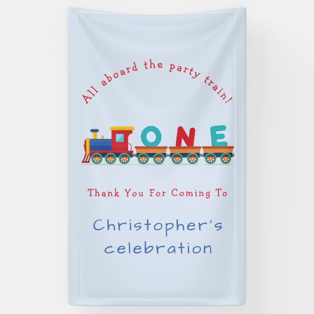 Banderoles Choo Choo Train Boys 1er anniversaire Blue Party B (Vertical)