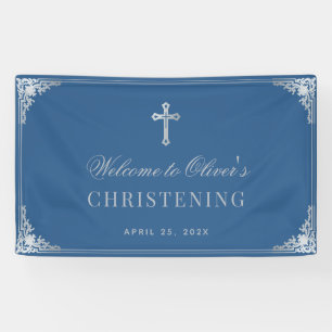 Banderoles Christening Classic Blue Boy Baptême Croix Vintage