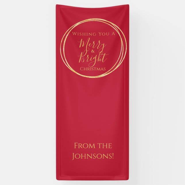 Banderoles Christmas Party Merry and Bright Red Gold (Vertical)