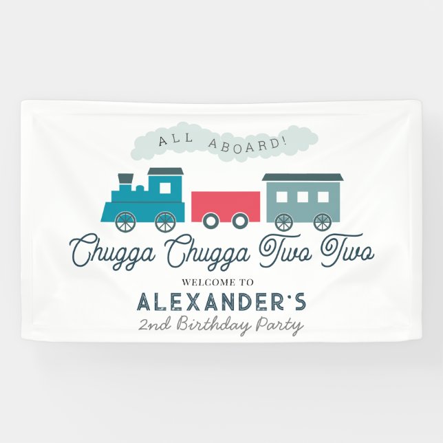 Banderoles Chugga Chugga Deux Train Blue Boy 2e Anniversaire (Horizontal)