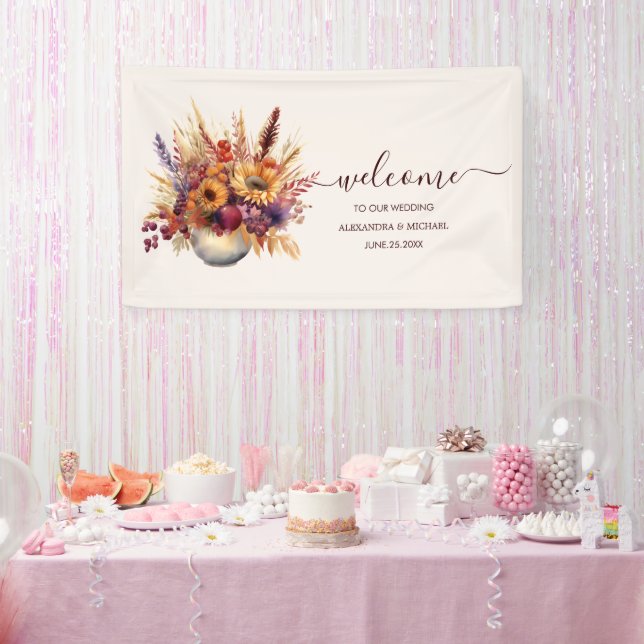 Banderoles Chute Burange Aquarelle Orange Pampas Grass Mariag (Fête)