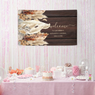 Banderoles Chute Burange Aquarelle Orange Pampas Grass Mariag