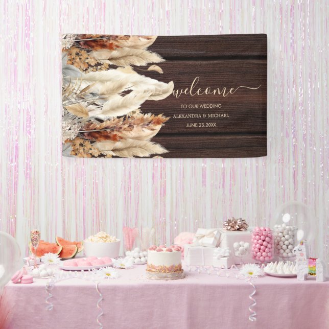 Banderoles Chute Burange Aquarelle Orange Pampas Grass Mariag (Fête)