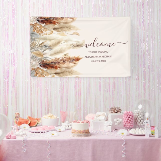 Banderoles Chute Burange Aquarelle Orange Pampas Grass Mariag (Fête)