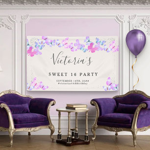 Banderoles Cieux Papillon Fête Rose Papillons Aquarelle