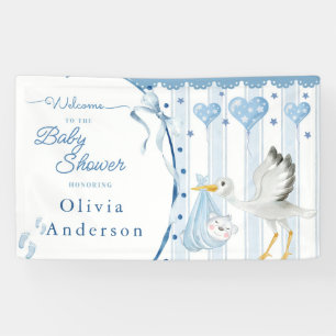 Banderoles Cigogne Bleue Baby Shower Personnalisé Mignon