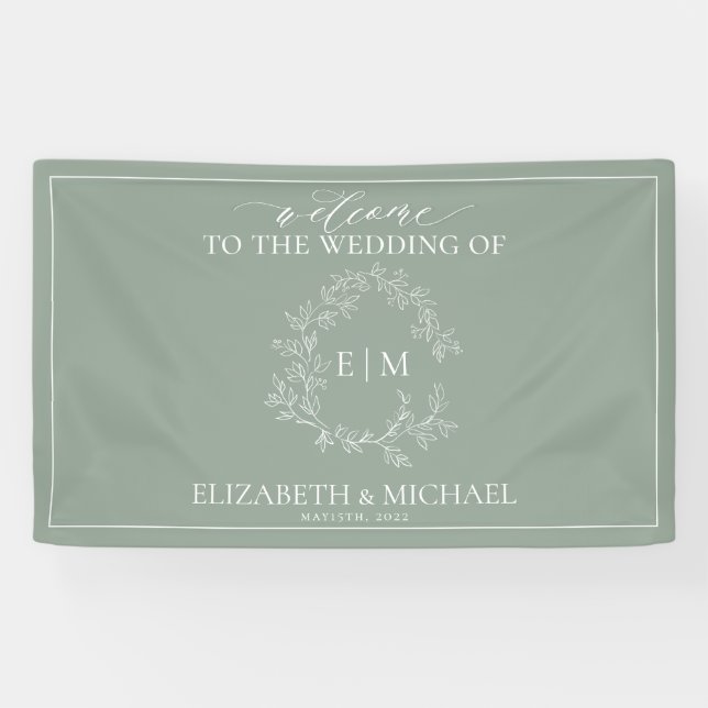 Banderoles Cimetière vert de Sage moderne Monogram Mariage Ba (Horizontal)