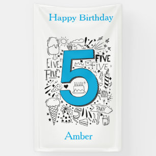 Banderoles CINQ ans 5e carte d'anniversaire bleue