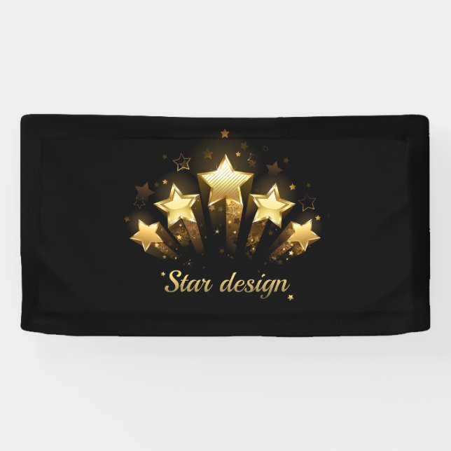 Banderoles Cinq étoiles d'or en noir (Horizontal)