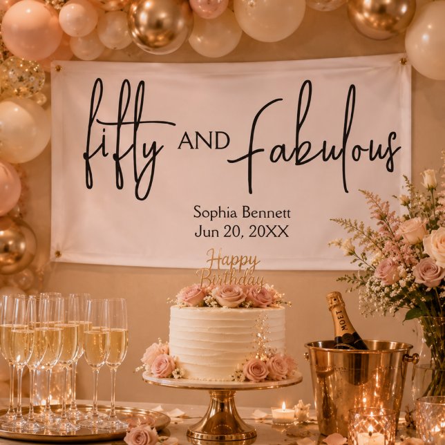 Banderoles Cinquante ans et Fantastique Script Fête d'anniver (50th birthday banners fifty and fabulous typography simple elegant modern party decor sign)