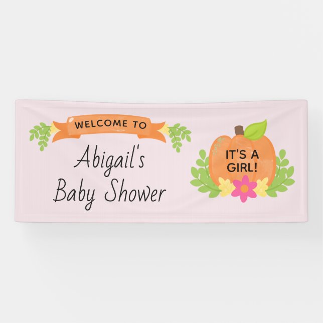 Banderoles Citrouille C'est une fille Baby shower (Horizontal)
