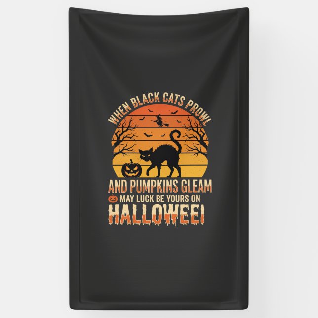 Banderoles Citrouille Chat Noir Halloween Design Vectoriel (Vertical)