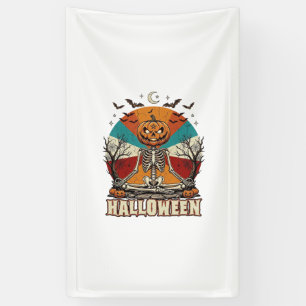 Banderoles Citrouille de méditation d'Halloween Squelette Rét
