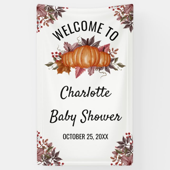 Banderoles Citrouille Floral & Automne Baby shower Bienvenue (Vertical)