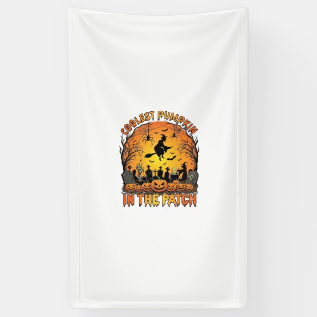 Banderoles Citrouille la plus cool Patch Halloween Sorcière A (Vertical)