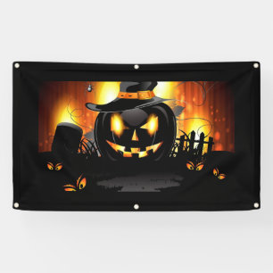 Banderoles Citrouille noir d'Halloween avec Casquette de sorc