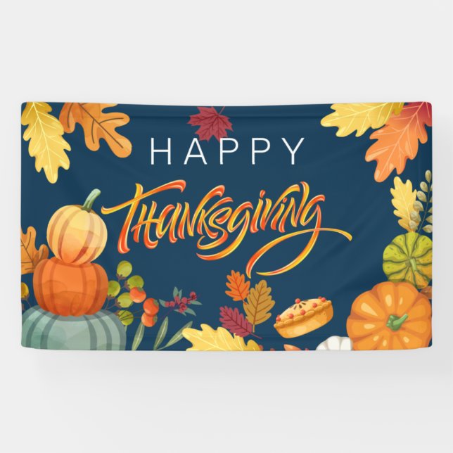 Banderoles Citrouilles bons thanksgivings, baies et Feuilles (Horizontal)