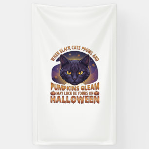 Banderoles Citrouilles Brillent Halloween Chat Noir Feuilles