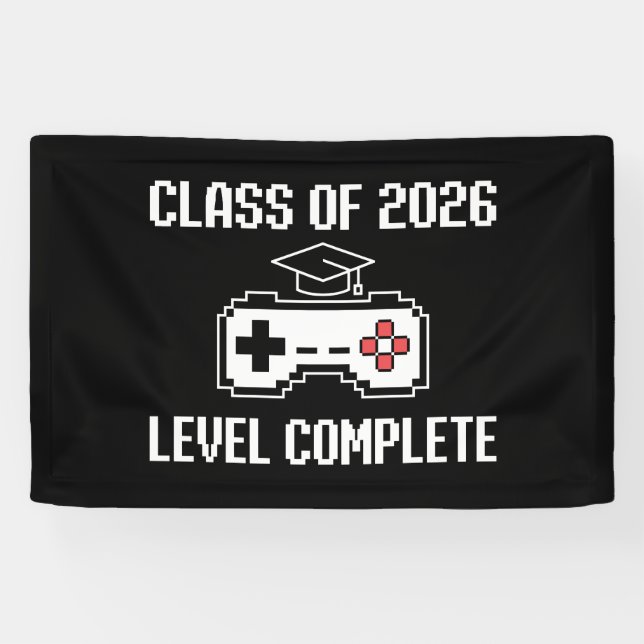 Banderoles Class Of 2026 Level Complete Gaming Graduation (Horizontal)