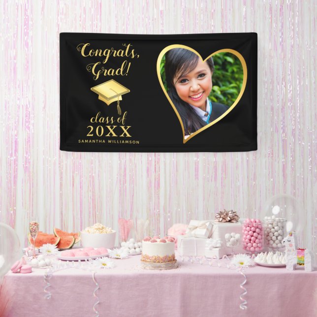 Banderoles Classe 2025 Grad Photo Black and Gold Graduation (Fête)