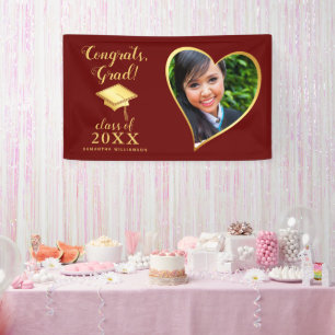 Banderoles Classe 2025 Photo Maroon Red and Gold Graduation
