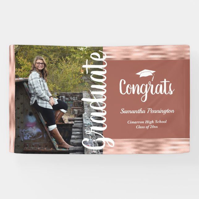 Banderoles Classe de 2020 Un parti de graduation photo rose (Horizontal)