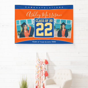 Banderoles Classe de 2022 Blue Orange Gold Graduation Photo
