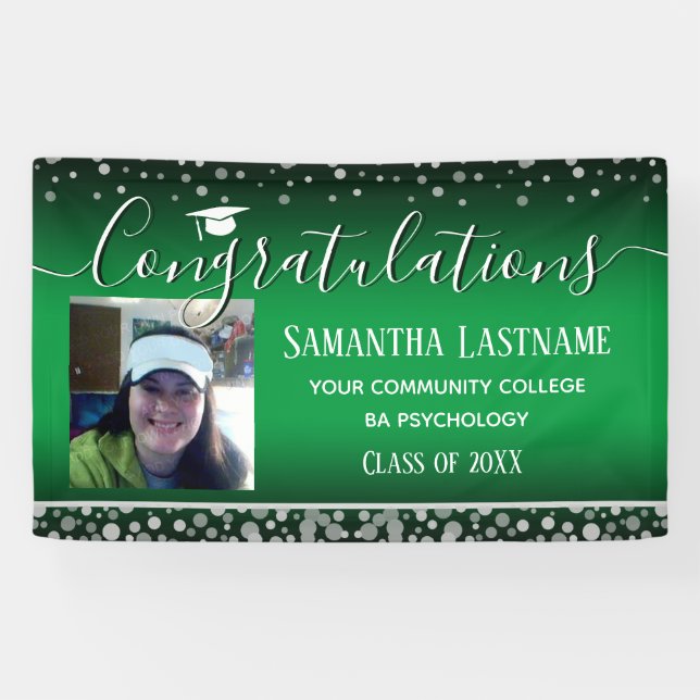 Banderoles Classe de 2022 Graduation Argent Confetti une phot (Horizontal)