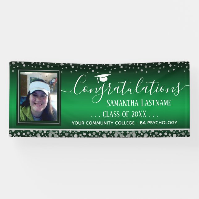 Banderoles Classe de 2022 Graduation Argent Confetti une phot (Horizontal)