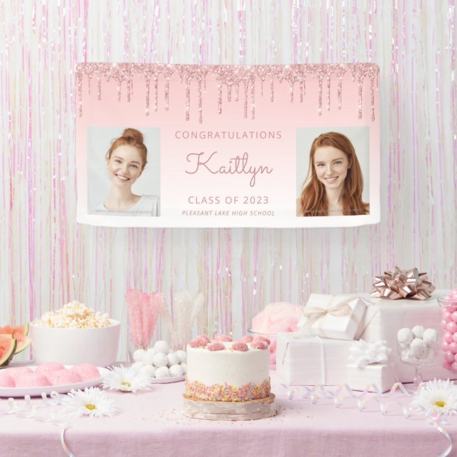 Banderoles Classe de 2023 Parties scintillant rose Drip 2-Pho (Fête)