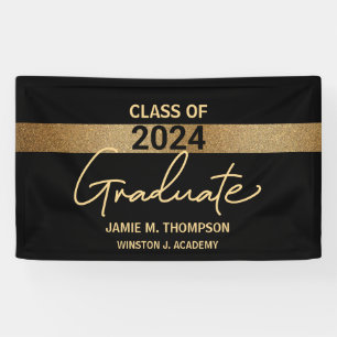 Banderoles Classe de 2024 Black Gold Nom Graduation Adulte Cl