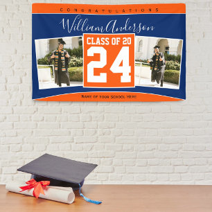Banderoles Classe de 2024 Blue Orange Graduation Photo