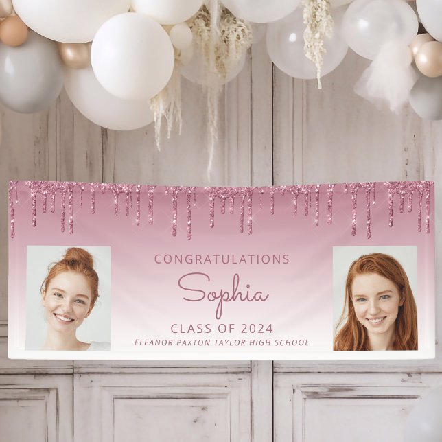 Banderoles Classe de 2024 Bourgogne Parties scintillant 2-Pho (Créateur téléchargé)