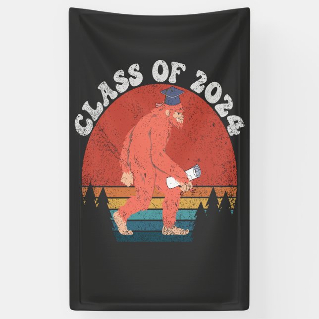 Banderoles Classe De 2024 Drôle Graduation Bigfoot Retro Cade (Vertical)