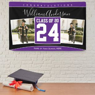 Banderoles Classe de 2024 Purple & Black Graduation Photo