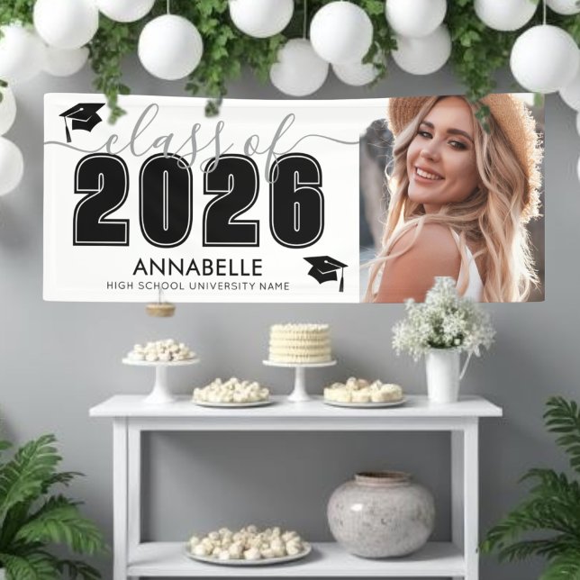 Banderoles Classe De 2025 Black White Photo Graduation Party (Class Of 2025 Black White Photo Graduation Party Banner )