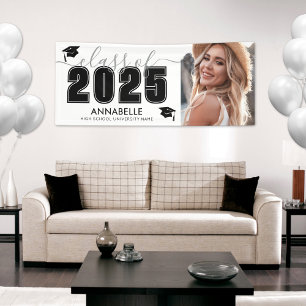 Banderoles Classe De 2025 Black White Photo Graduation Party