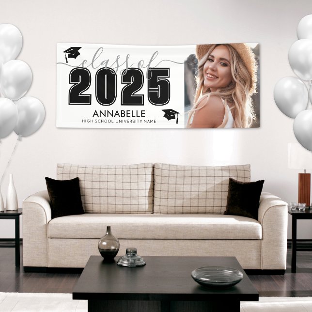 Banderoles Classe De 2025 Black White Photo Graduation Party (Class Of 2025 Black White Photo Graduation Party Banner )