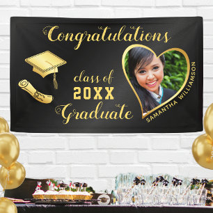 Banderoles Classe de 2025 Grad Photo Black and Gold Graduatio