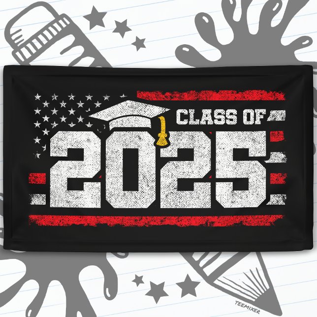 Banderoles Classe de 2025 Graduation American Flag Senior 202 (Créateur téléchargé)