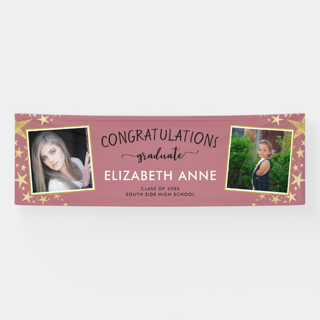 Banderoles Classe de 2025 Rose Gold 2 Photos Graduation (Horizontal)