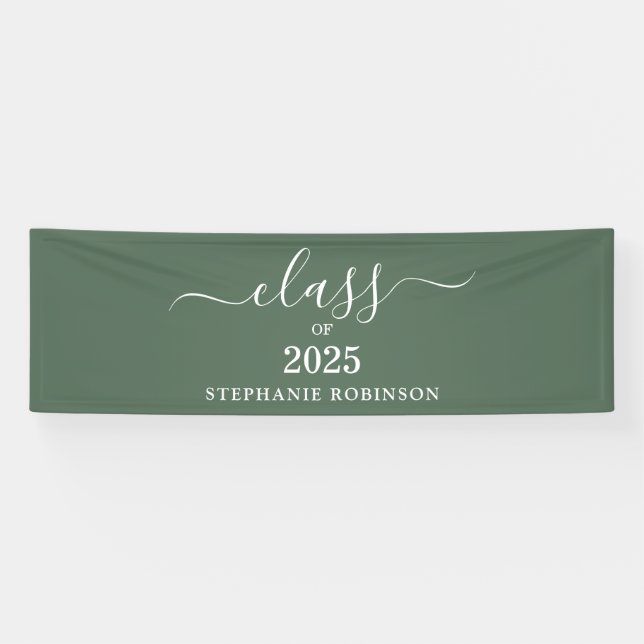 Banderoles Classe de 2025 Sage Vert Simple Moderne Graduation (Horizontal)