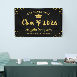 Banderoles Classe de 2026 Gold Brush Script Graduation Party