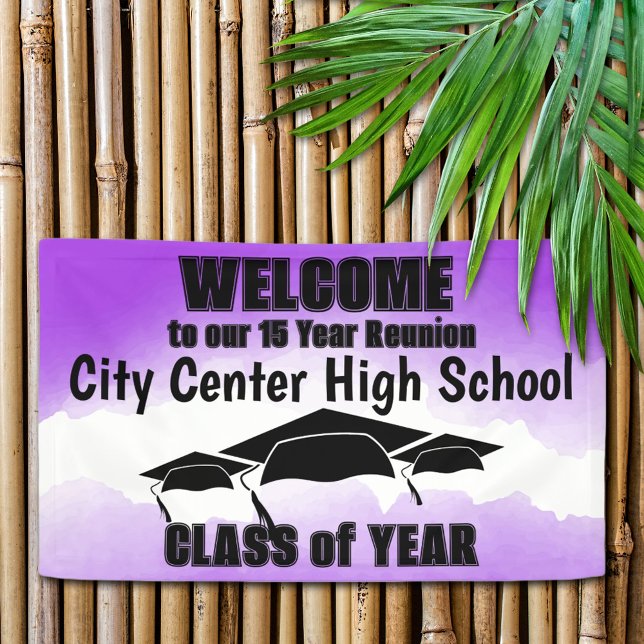 Banderoles Classe de frontière Purple Aquarelle Bienvenue (Display a custom welcome banner to your class reunion guests.)