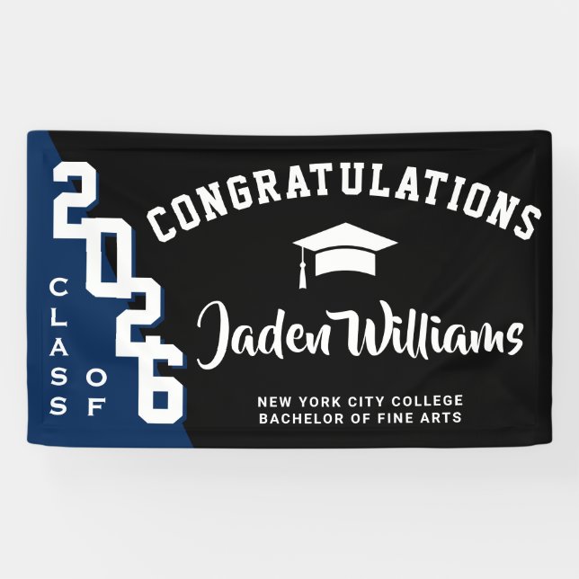 Banderoles Classe de Graduation moderne Black Blue de 2025 Pa (Horizontal)