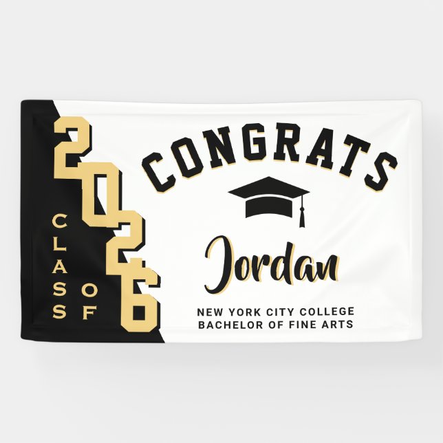 Banderoles Classe de graduation moderne Golden Black de 2025  (Horizontal)