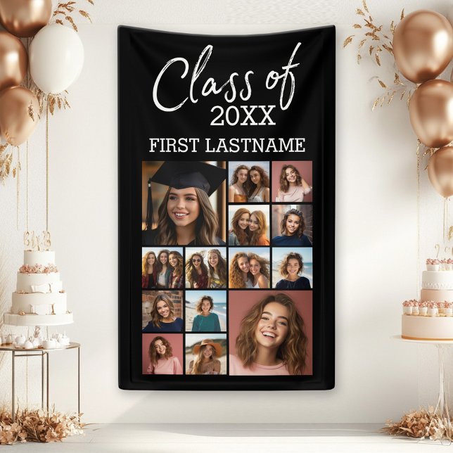 Banderoles Classe de l'ANNÉE ADD — Graduation Noire - 14 Phot (Custom Graduation Banner)