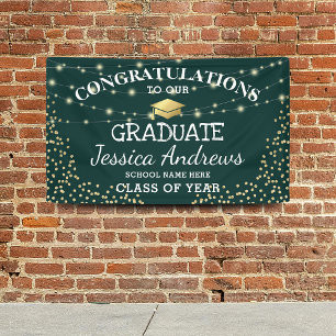 Banderoles Classe élégante Vert & Or de 2025 Graduation